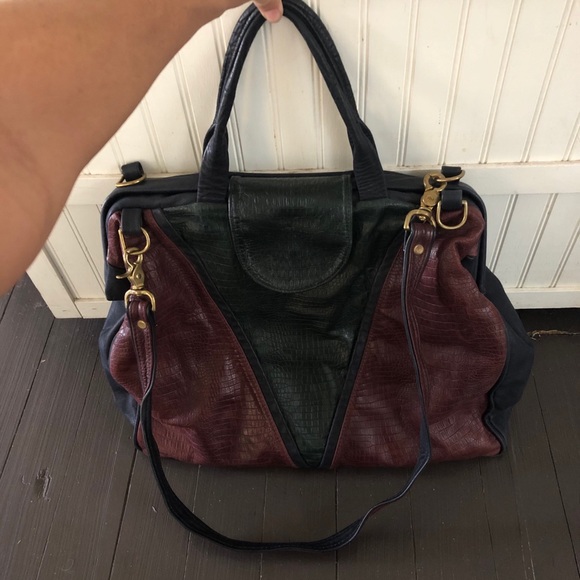 Vintage leather patchwork weekender satchel
